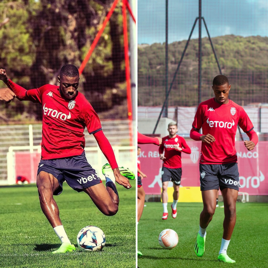 Malamine EFEKELE portant les chaussettes antidérapantes à l'entrainement de l'AS MONACO